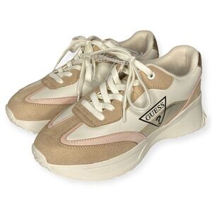Guess 8 ‘Barley’ Tennis Sneakers Shoes Logo Print Pink Golden WGBARELY4-R Womens
